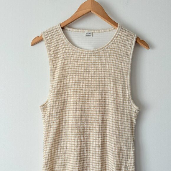 Aritzia Wilfred Verona Gingham Sleeveless Seersucker Midi Beige Size Large - Picture 6 of 10